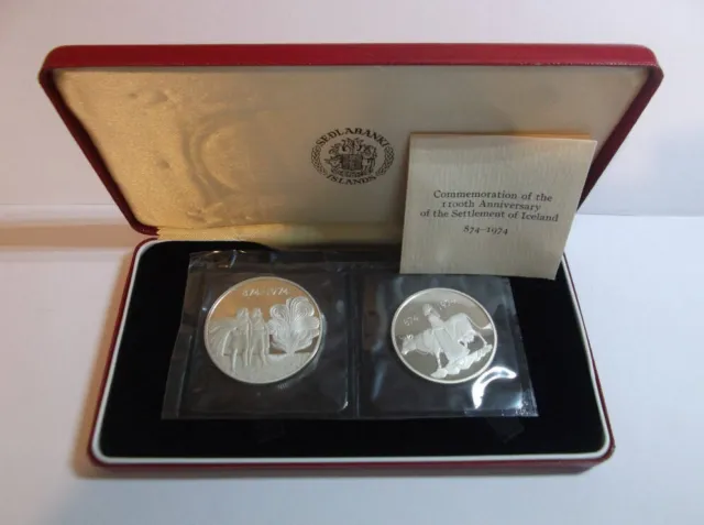 Iceland: 1974 Silver Proof pair; 500 & 1000 Kronur; cased; COA + FREE UK pp