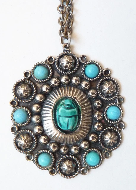Pendentif Ancien - Portrait Femme Grecque Antique - Verre - Argenté
