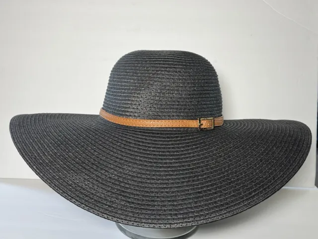 MELISSA ODABASH Hat Jermina Black Wide Brim 17” Floppy Sun Beach Adjust Org $290