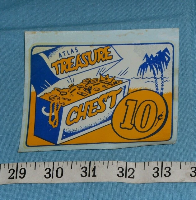 VINTAGE ADVERTISING SIGN From VENDING MACHINE ATLAS TREASURE CHEST 