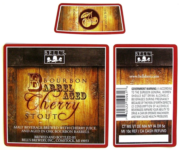 Bell's Brewery BOURBON BARREL AGED CHERRY STOUT  beer label MI 12 oz