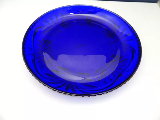 Vintage Cobalt Blue Round 11" Serving Tray, Plate, Platter, 24% Lead Crystal