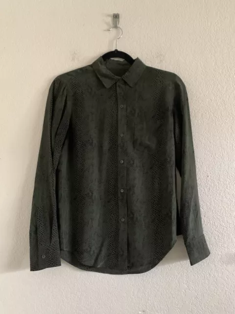 Rails Kate Green Python Silk Shirt Long Sleeve Button Down Women’s Size XS