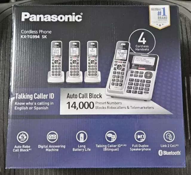 Panasonic KX-TG994 SK DECT 6.0 Bluetooth 4-Handset Cordless Phone Bundle Set NEW