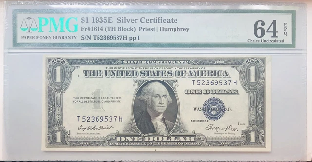 1935E $1 Silver Certificate FR. 1614 TH Block PMG 64 EPQ S/N T52369537H