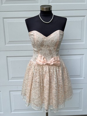 Vintage Gunne Sax Jessica McClintock Strapless Lace Mini Prom Party Dress XS 5