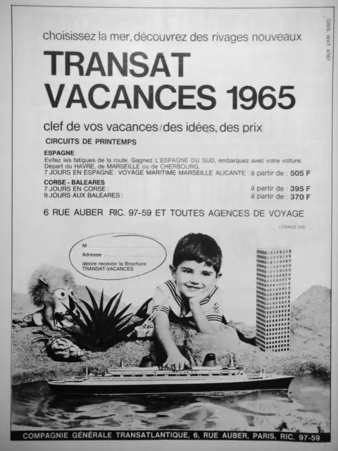 Publicité Transat Vacances 1965 En Paquebot Compagnie Générale Transatlantique