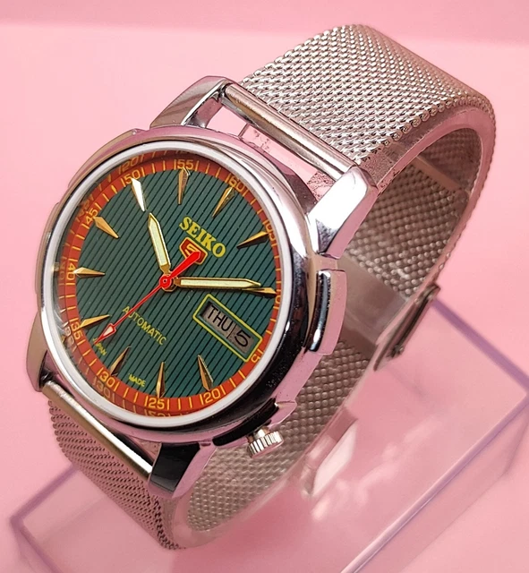 Seiko 5 automatic men's steel day/date vintage japan made watch run order