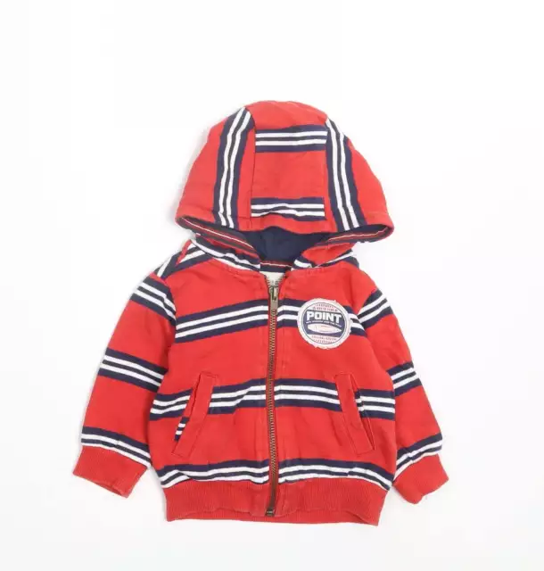 RESERVED Boys Red Striped Cotton Full Zip Jumper Size 0-3 Months Zip