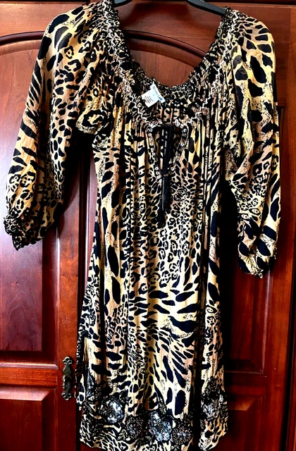 Beautiful Krista Lee Animal Print Black & Gold Womens Top Retail $149.00