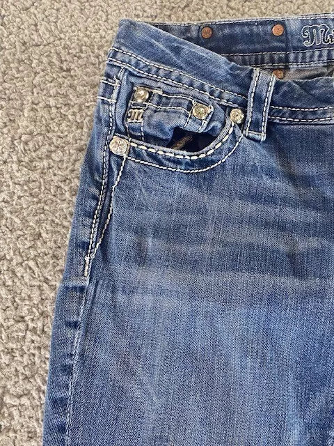 Miss Me Jeans Womens 27 Blue Denim Boot Cut Mid Rise Faded Sequin Rhinestone 3