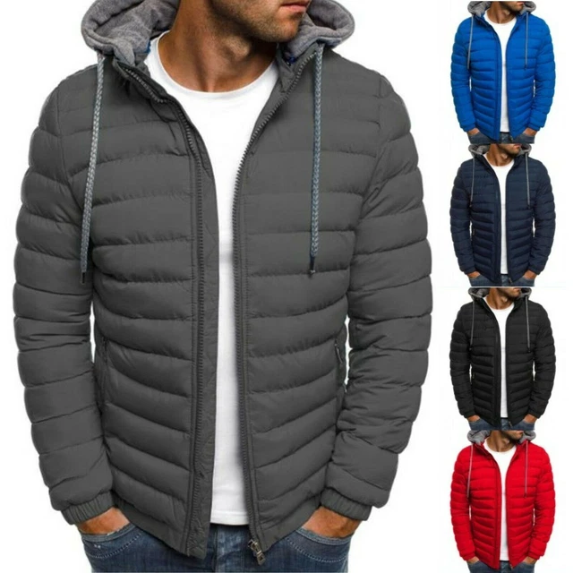 Winter Mens Hooded Bubble Coat Padded Puffer Jacket Comfy Quilted Zip Up Outwear
