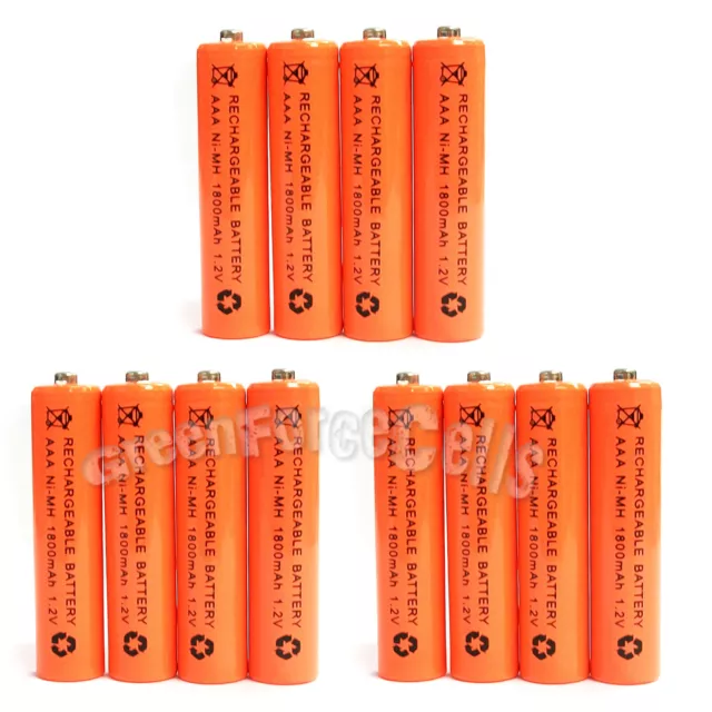 12 pcs AAA 1800mAh NiMH 1.2V Rechargeable Battery Cell RC MP3 Orange US Stock