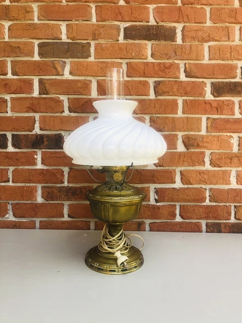 Antique Aladdin Brass No 8 Lamp Milk Glass Shade Student Table Light