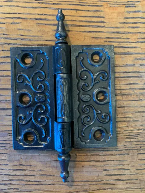 Antique Decorative Cast Iron Steeple Tip Door Hinge - 3½" x 3½"