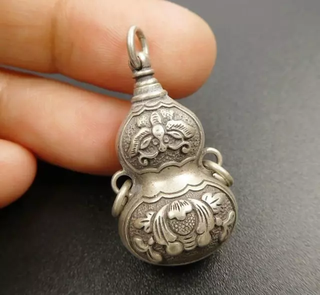 Antiqued Sterling Silver Floral Ornate Perfume Scent Snuffle Bottle Pendant