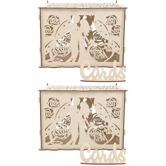 2x Rustic  Delicate  Wooden Wedding Name Cards Box Birthday Money Box