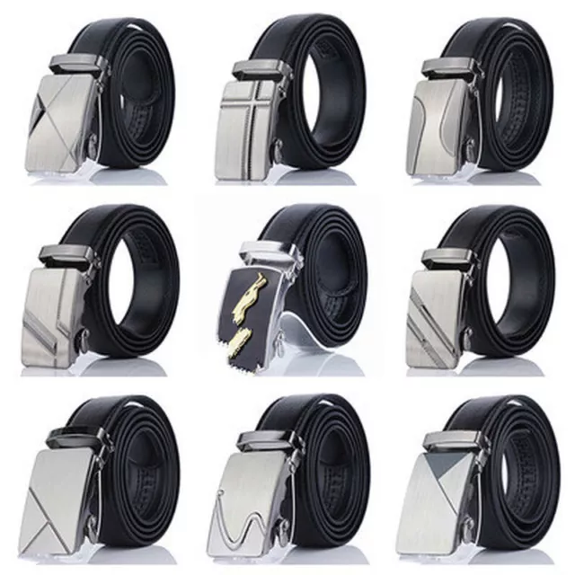 Leather Belts Mens Automatic Buckle Belt Waist Ratchet Waistband Leisure New UK