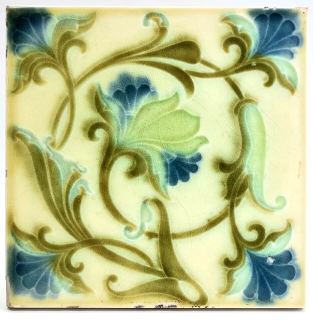 Art Nouveau Majolica Tile Pilkington Designed by James Henry Rudd C1900