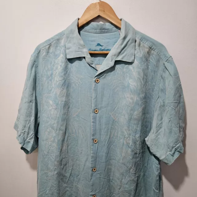 TOMMY BAHAMA BLUE Silk Shirt Mens XL Floral Hawaiian Button Up Short ...
