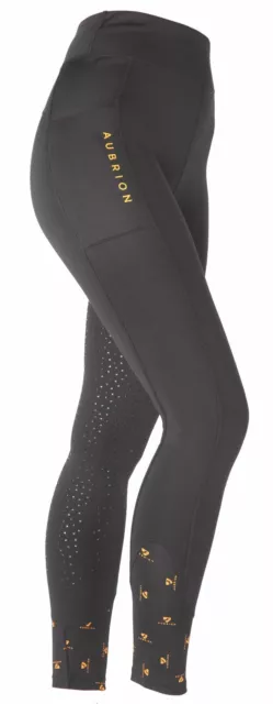 Shires Aubrion Girls Porter Winter Horse Riding Tights | Jet Black | Childs