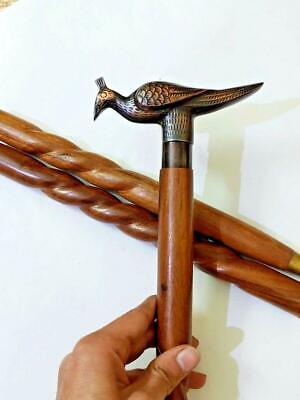 Antique Victorian Design Solid Brass Easy 3 Fold Derbywooden Walking Stick Cane