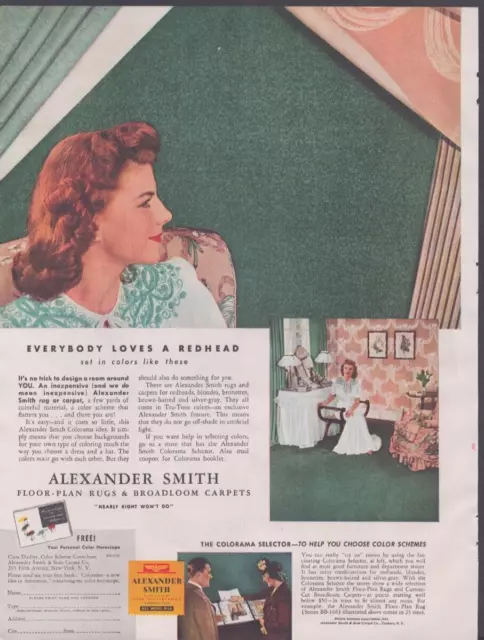 1941 Print Ad  Alexander Smith Floor-Plan Rugs & Broadloom Carpets Red Head