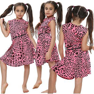 Bambine Skater Dress Stampa Leopardata Neon Rosa Dance Party Abiti Estivi 5-13