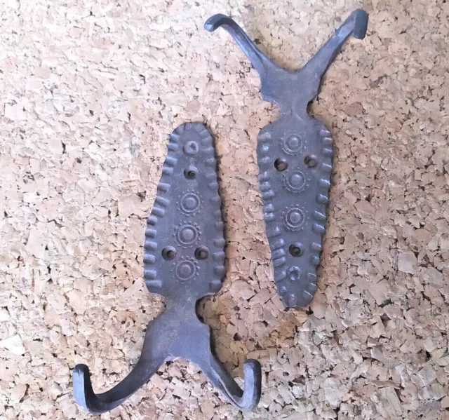 Old Primitive Cast Iron Hangers Coat Hat Hooks, Vintage Iron Towel Hooks, Rustic 2