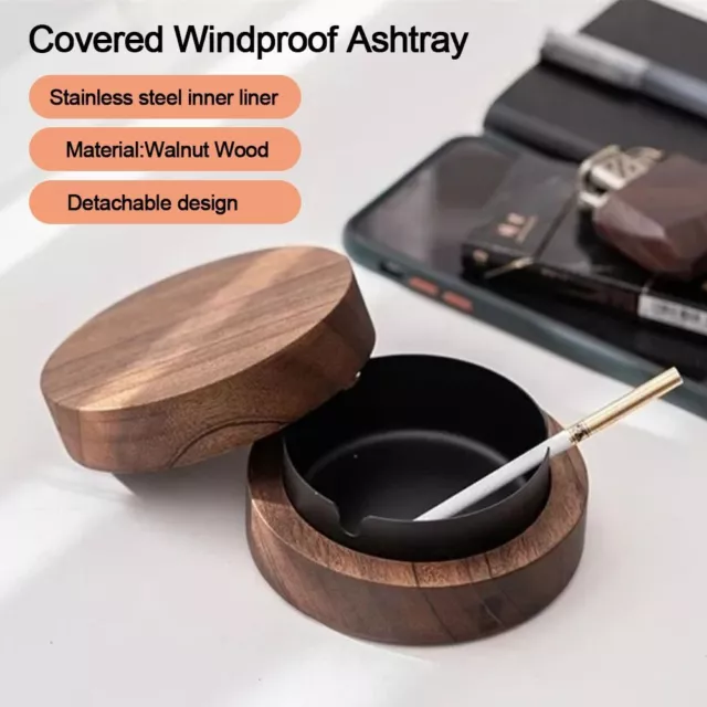 with Stainless Steel Liner Walnut Wood Ashtrays with Lid Ash Tray  Living Room