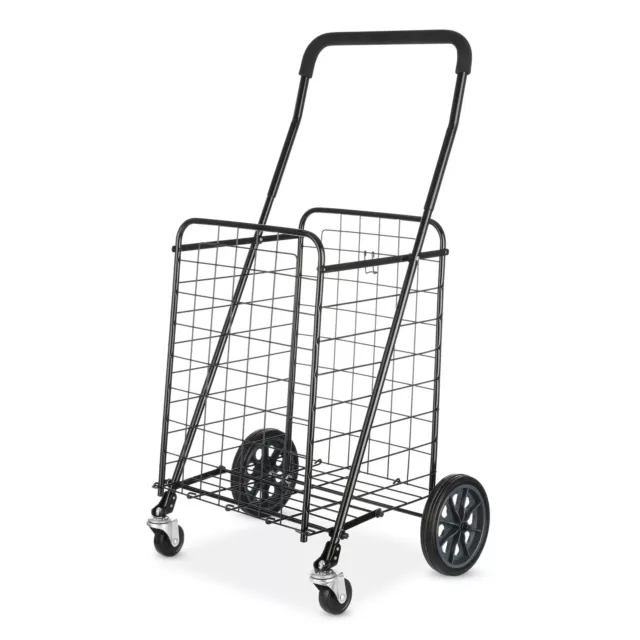 Folding Large Adjustable Steel Rolling Laundry Basket Shopping Cart Black 2