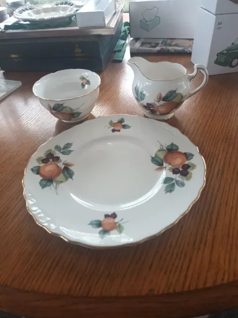 Royal Vale Ridgway fruit and Leaf. Bread Plate, milk jug, sugar bowl.