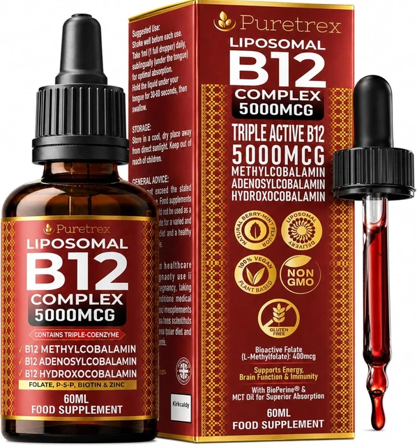 PURETREX LIPOSOMAL VITAMIN B12 Complex Liquid Drops 5000mcg, 60ml £19. ...
