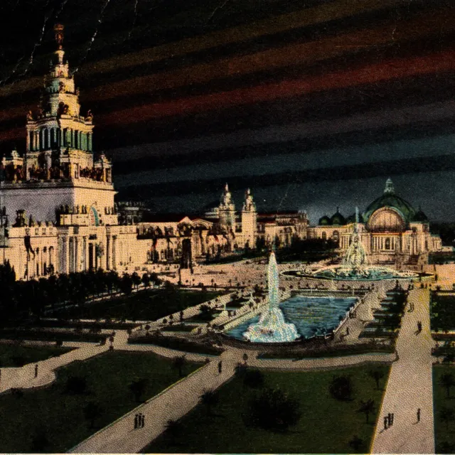 Night Scene In The South Gardens Postcard 1915 PPIE Panama Pacific Exposition