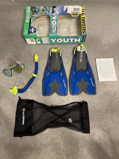 U.S. Divers Large Youth Snorkel Set in Blue ( foot Size  US 5-8) - New