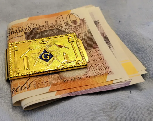 Masonic Gold Money Clip Cash Mason Old Temple Hammer British Unknown Symbols USA