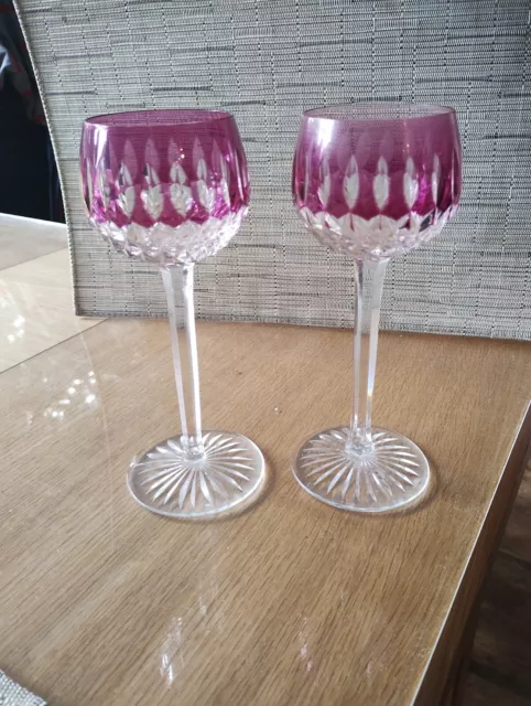 Six vintage bohemian cranberry red crystal hock wine glasses pinwheel Cut Glass