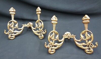 Architectural Salvage Solid Brass Hall Tree Double Hooks Ornate Design Set of 2