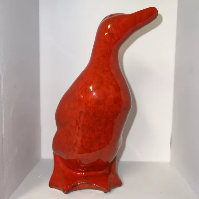 Vintage Italian Pleasant Valley PV Pottery Hand Painted Molten Red Ceramic Duck