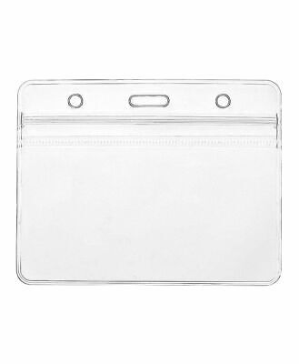 Clear Double Sided Horizontal Landscape ID Badge Wallet Pocket Card Holder Pouch