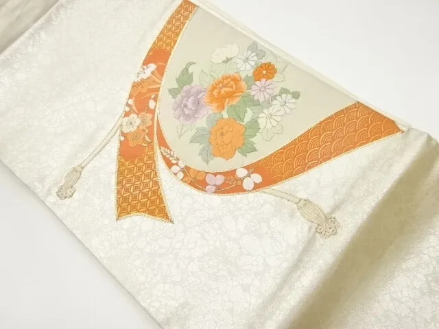 6775095: Japanese Kimono / Vintage Nagoya Obi / Kinsai / Embroidery / Flowers