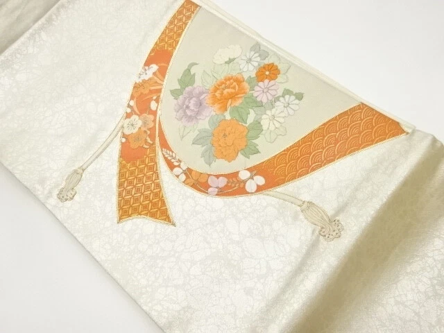 6775095: Japanese Kimono / Vintage Nagoya Obi / Kinsai / Embroidery / Flowers