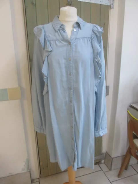 River Island - pale blue chambray shirt dress - size 12