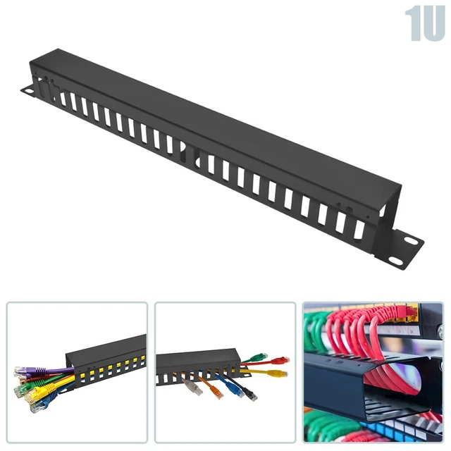 1U 19-inch Network Rack Mount Horizontal Cable Manager – Finger Duct Panel With Cover – Black (Amerimax Global)