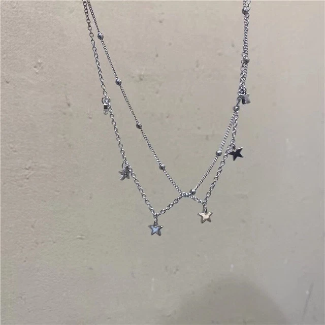 Elegant Beads 925 Silver Filled Star Chain Pendant Necklace Women Charm Jewelry