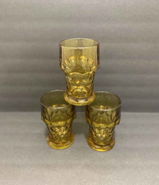 Vintage Mid Century Anchor Hocking Georgian Honeycomb Amber Glass Tumblers 5½"