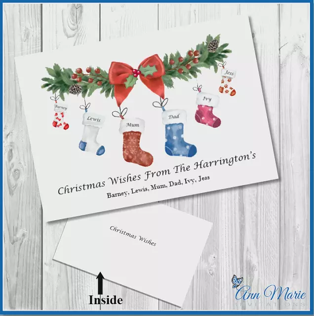 10 X  Personalised Christmas Bow Cards Xmas Greetings Card With Envelopes