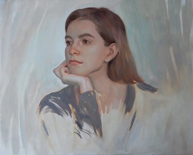 ORIGINAL OIL PAINTING on Canvas 20x18in/50x40cm Girl Portrait Woman £ ...