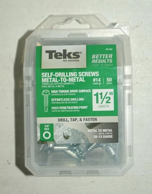 Teks 21352 Self-Tapping Hex-Washer-Head Drill Point Screw, #14x1-1/2",