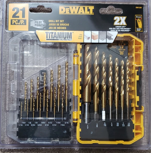 DEWALT DW1361 TITANIUM Nitride Coated Drill Bit Set, Pilot Point, 21 ...